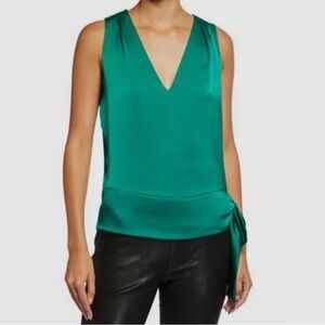 Ramy Brook - Green Miranda Sleeveless Side-Tie Satin Blouse